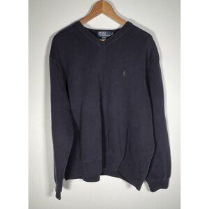 Vintage Y2K Polo Ralph Lauren blue cotton v-neck sweater XL preppy academia